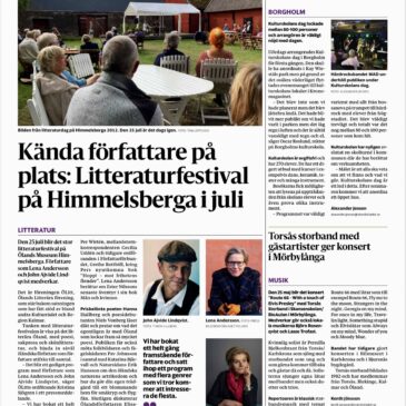 Ölandsbladet: Kända författare på plats: Litteraturfestival på Himmelsberga i juli