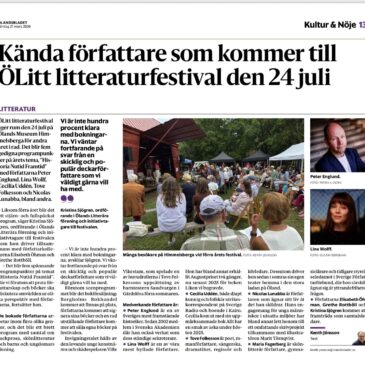 Ölandsbladet: Kända författare kommer till ÖLitt litteraturfestival den 24 juli